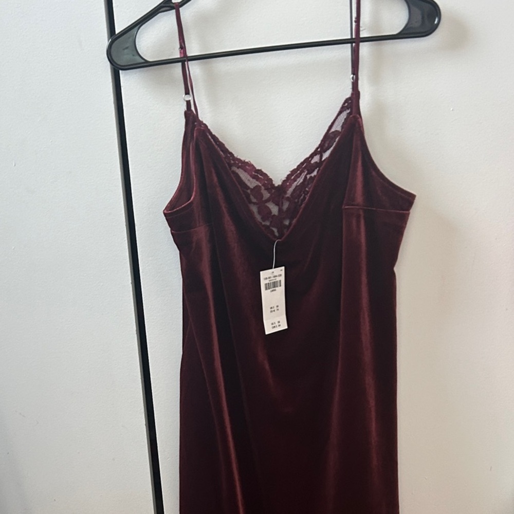 NWT Abercrombie Women’s Velvet Lace-Trim Slip Dress - Burgundy